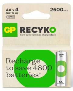 4 x genopladelig AA / R6 GP ReCyko 2700 Series Ni-MH 2600mAh