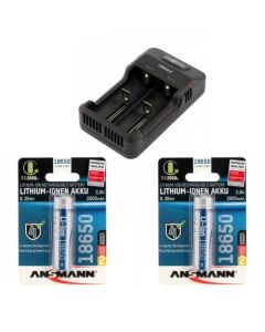 Ansmann Li-ION & Ni-MH Batterioplader inkl. 2x Ansmann 18650 batterier 2600mAh