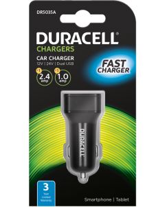 Duracell Apple iPhone/iPad & Android SmartphonePhone/Tablet billader / oplader - Dobbelt USB Udgang - 1A + 2,4A