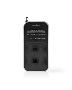 Nedis, FM/AM-radio, Bærbar, Analog, 1.5W, Hovedtelefonudgang, Sort/Alu