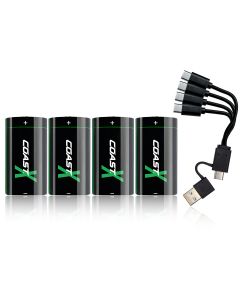 Coast CR123 3V USB-C genopladeligt batteri 1100mAh (4 stk.)