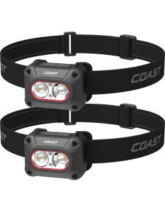 2 stk. Coast FLX10R genopladelig pandelampe med rødt & grønt lys 1000 lumen