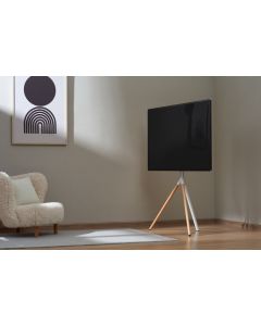 TV-gulvstander Tripod, trælook, kabelfix, 40"- 65" - Hvid/Træ