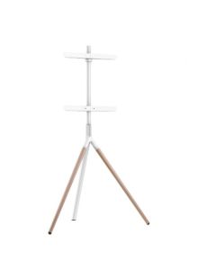 TV-gulvstander Tripod, trælook, kabelfix, 40"- 65" - Hvid/Træ