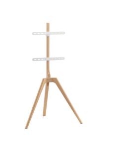 TV-gulvstander Tripod, trælook, kabelfix, 45"- 65" - Hvid/Træ