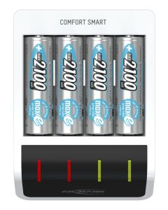 Ansmann Comfort Smart Hurtigoplader med USB-indgang til AA/AAA Inkl. 4 stk. AA 2100mAh batterier