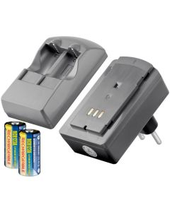 Batterilader inkl. 2 stk. CR123A genopladelige batterier 3.0V 500mAh