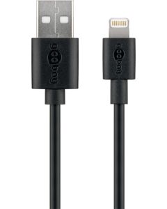 USB Lightning lade- og datakabel, Sort 1m