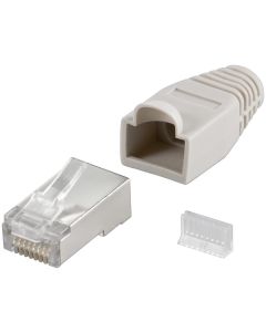 CAT 5e RJ45 plug afskærmet med stress mindskene hætte, grå - 1 stk.
