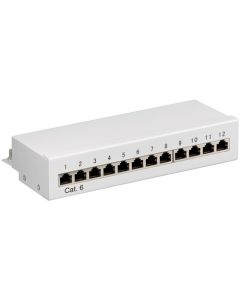 CAT 6 Mini skrivebordsudgave af Patch Panel, 12 Port, grå, Papirboks med label