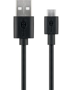 Micro USB Hurtig lade- og datakabel, Sort 1m