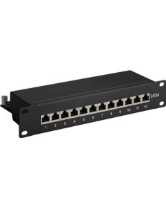 CAT 6a 10 tommer patch panel, 12 port, sort, Papirboks med label
