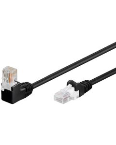 CAT 5e patchkabel 1x 90°vinklet, U/UTP, sort, 2m