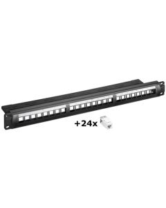 19" (48,3 cm)  Patch Panel sæt, 24 Port, sort, Papirboks med label