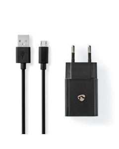 Nedis, Vægoplader, 1x 2.1 A, Antal output: 1, Porttype: 1x USB-A, Micro USB (Loose) kabel, 1.00 m, 10.50 W, Single spænding output