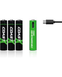 Coast AAA USB-C genopladelige batterier 1.5V 750 mAh (4 stk) inklusiv oplader kabel