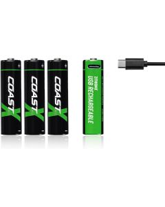 Coast AA USB-C genopladelige batterier 1.5V (4 stk) inklusiv oplader kabel