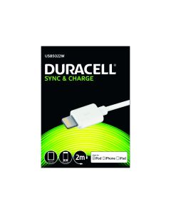 Duracell USB Lightning lade- og datakabel, Hvid 2m