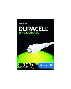 Duracell USB til Micro USB Kabel, 2 meter (Hvid)