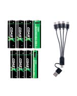 Coast 4xAA + 4xAAA 1.5V USB-C genopladelige batterier - Certificeret CarbonNeutral® (CO2-neutral)