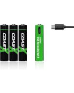 Coast AAA USB-C genopladelige batterier 1.5V 750 mAh (4 stk) inklusiv oplader kabel